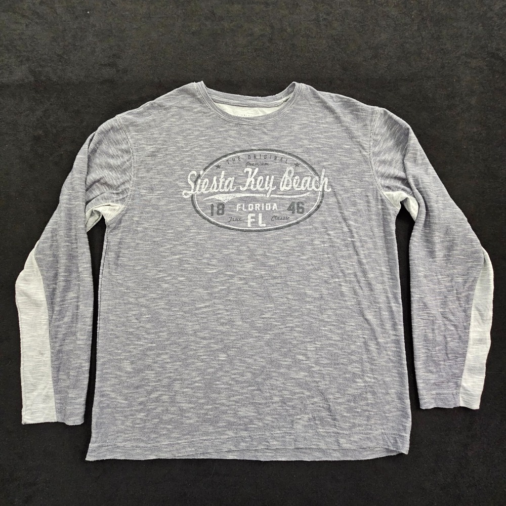 Siesta Key Beach FL Gray Long Sleeve Color Block T-Shirt Adult M